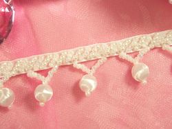 T61 White Satin Ball Beaded Trim  1.25"