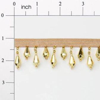 E1670 Gold Teardrop Beaded Fringe Sewing Trim 1"