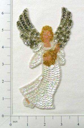E594 Religious  Angel Sequin Beaded Applique 6"