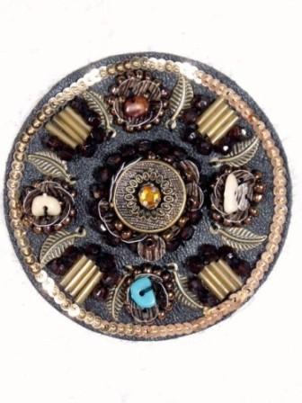 E5959  Round Leather Sequin Beaded Applique Motif  2.75"