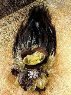 FB56 Brown & Beige Floral Rhinestone Feather