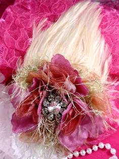 FB56 Rose & Beige Floral Rhinestone Feather