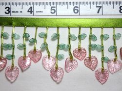 C31  Pink Leaf Designer Beaded Fringe Sewing Trim 2.25"