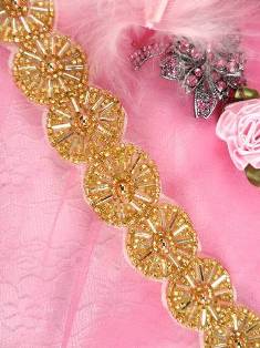 FS08 Gold Ferris Wheels Beaded Trim 1"
