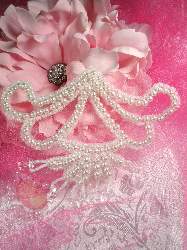 FS109P White Pearl Beaded Dangle Applique 5"