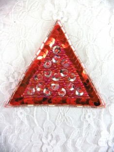 FSV190 Red Triangle Beaded Sequin Applique 3"