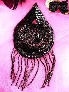 FS1938 Black Epaulet Sequin Beaded Applique 7"