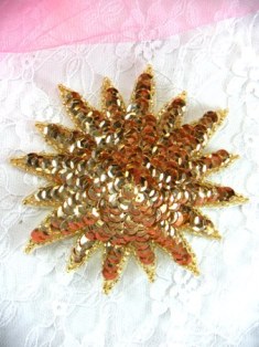 FS3378 Gold Starburst Beaded Sequin Applique 4"