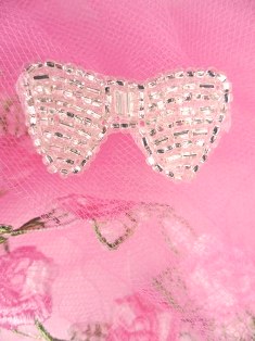 FS346A Silver Bow Beaded Applique 1.5"