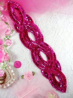 FS400 Fuchsia Designer Sequin Beaded Applique 9"