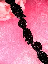 FS4439 Black Leaf  Vine Sequin Beaded Trim 5/8"