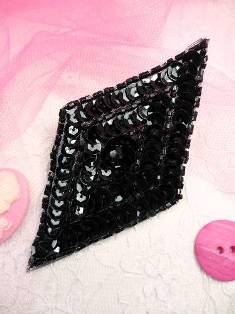 FS475S Black Diamond Beaded Sequin Applique 3.75"