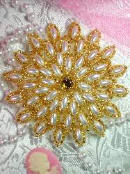 FS5908L Gold Beaded White Pearl Applique 3.25"
