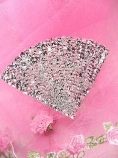 FS884 Silver Epaulet Beaded Sequin Applique 5"