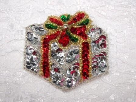L  Silver Christmas Gift Beaded Sequin Applique 2.5"