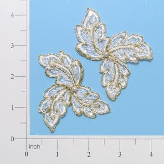 E32759  Set of Two Gold Leaf Sequin Appliques 3.25"