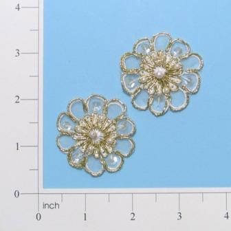 E32760  Set of Two Gold Pearl Sequin Appliques 1.75"