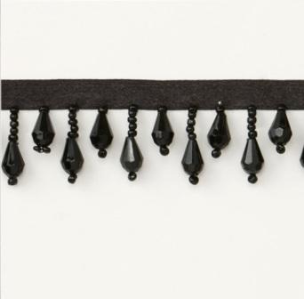 E1670 Black Teardrop Beaded Fringe Sewing Trim 1"