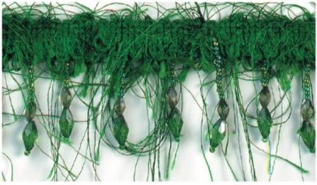 E2664  Kelly Green Beaded Eyelash Gimp Fringe Trim