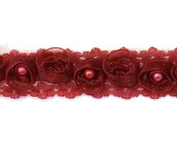 E4444  Burgundy Pearl Lace Wedding Bridal Sewing Trim 1"