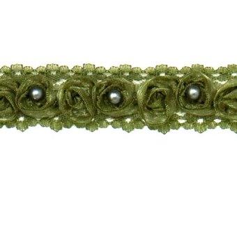 E4444  Olive Green Lace Wedding Bridal Sewing Trim 1"