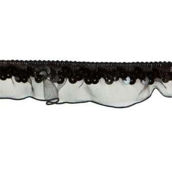 E4572  Black Stretch Sequin Organza Trim 1"