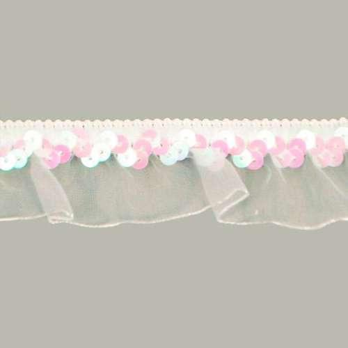 E4572  White AB Stretch Sequin Organza Trim 1"