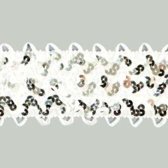 E4574  Silver/White Rick Rack Stretchy Sequin Trim