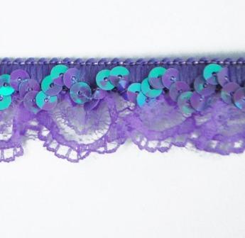 E6186  Lavender Lace Scallop Sequin Stretch Trim 1"