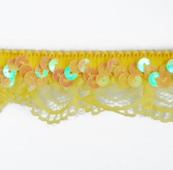 E6186  Yellow Lace Scallop Sequin Stretch Trim 1"