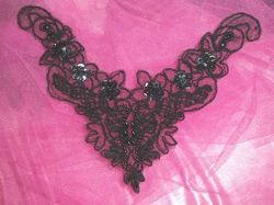 F17  Black Yoke Collar Beaded Venise Lace Applique 8"