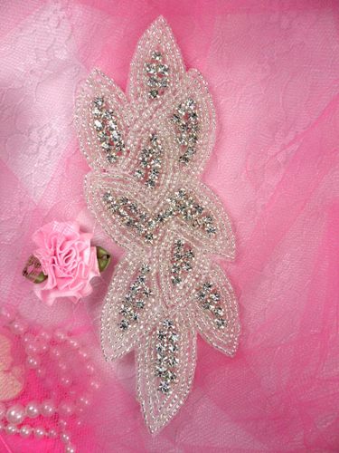 JB2 Crystal Clear Rhinestone Silver Beaded Applique 6"