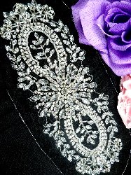 JB34 Crystal Clear Silver Beaded Rhinestone Applique 10.5"