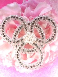 JB38 Wedding Rings Silver Beaded Crystal Rhinestone Applique w/ Pearls 4"