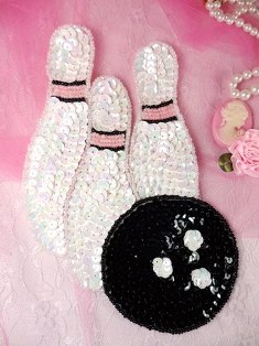 K310 Bowling Pin Beaded Sequin Applique 6.5"