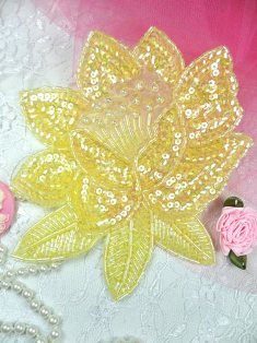 K8108 Yellow Crystal Ab Sequin Beaded Applique 5.25"