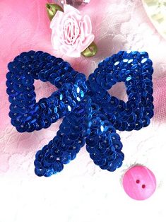 K8140SB Royal Blue Bow Sequin Applique 3"