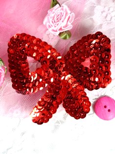 K8140SB Red Bow Sequin Applique 3"