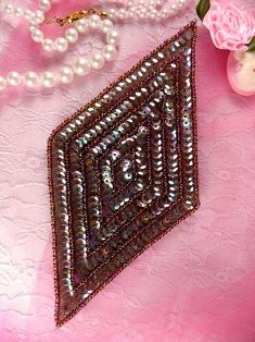 K8385 Bronze AB Diamond Beaded Sequin Applique 5.5"