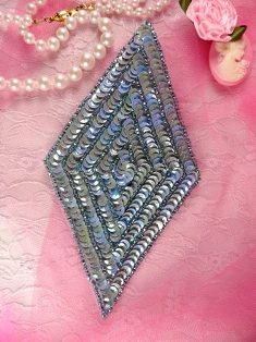 K8385 Lt. Blue AB Diamond Beaded Sequin Applique 5.5"