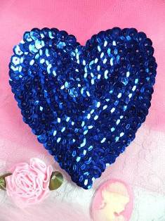 K8395 Blue Heart Sequin Applique 3.5"