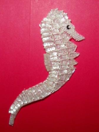 K8626 Crystal Seahorse 7" Sequin Beaded Applique
