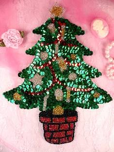 K9289S Christmas Tree Beaded Sequin Applique 7.75"