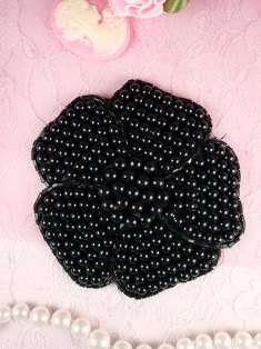 K9299  Black Floral Beaded Applique 3"