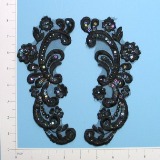 Black Iris Venise Lace 8" Sequin Appliques  E249