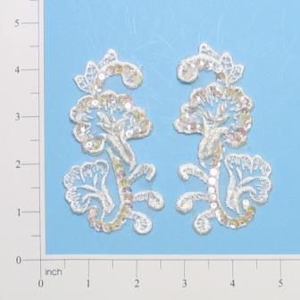 E2702  Ivory Venise Lace Mirror Pair Beaded Sequin Appliques 4"