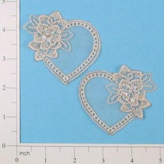 E2704  Ivory Heart Venice Lace Sequin Applique 2.75"