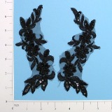 Black Venise Lace 6.5" Mirror Pair Sequin Appliques  E2712