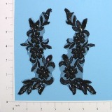 Black  Iris Venise Lace 6.5" Mirror Pair Sequin Appliques  E2712