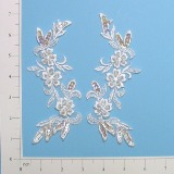 White Venise Lace 6.5" Mirror Pair Sequin Appliques  E2712